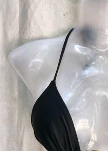 Stylish Black Halter Bikini Top with Gold Ring