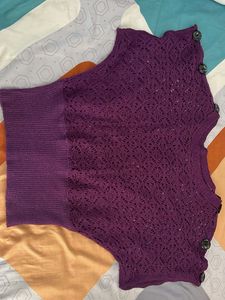 Purple Knit Top w/ Button Detail