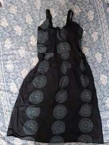 Black dress with blue ethnic print