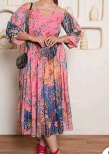 Boho Floral Cold Shoulder Dress with tags