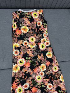 Black Floral High-Low Maxi Dress with Front Slit