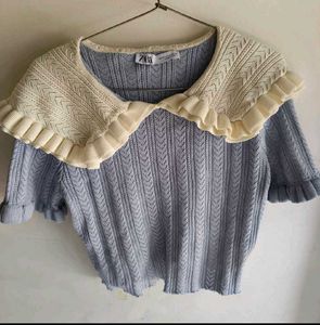 Sweet Ruffle Collar Knit Top