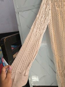 Beige Crochet Long Shrug / Cardigan Only