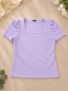 Pastel Puff Sleeve Square Neck Tops