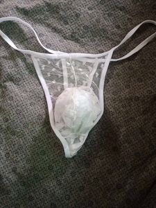mens mesh White transparent Lace Thong