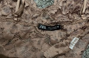 Zara Nude Brown Floral Lace