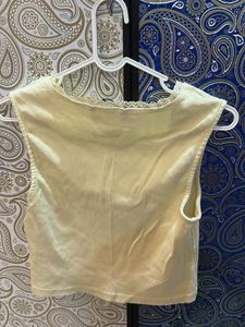 Cute Yellow Lace Trim Tank Top