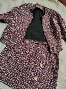 Savana Chic Tweed Skirt crop Jacket Set