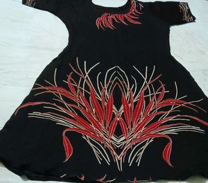 Black Kurta with Red Floral Print