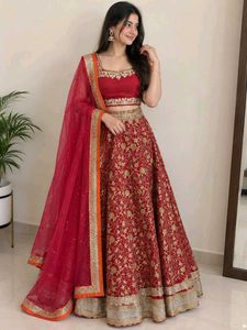 bridal red Embroidered Lehenga Choli Set