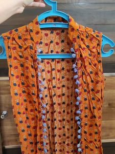 Libas Orange Printed Ethnic Jacket
