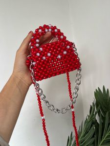 Chic Beaded Red Mini Handbag