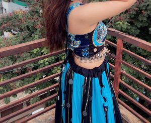 Vibrant Blue &amp; Black Lehenga Choli
