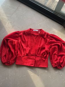 Chic Red Balloon Sleeve Top