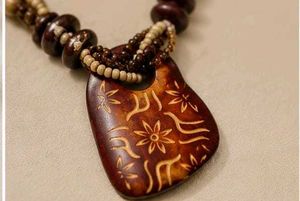 Handmade Boho Wooden Beaded Statement Necklace