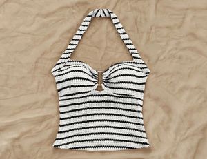 Striped Cropped halter neck top M