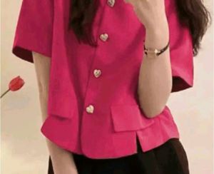 Pink Heart Button Blazer
