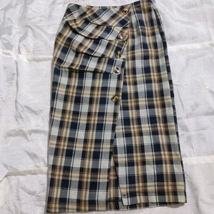 Plaid Midi Skirt with Button Detail