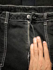 Black Contrast Stitch Cargo Pants