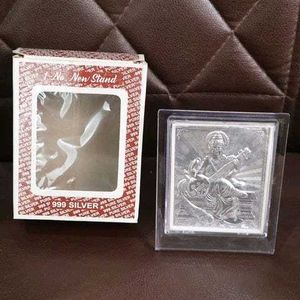 Elegant 999 Silver Saraswati Maa Photo Stand Frame