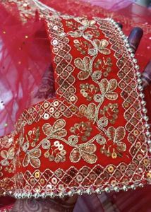 Red Embroidered Net Dupatta