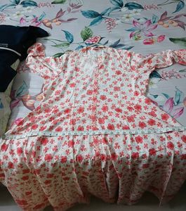 White Kurta with Pink Floral Print and legging