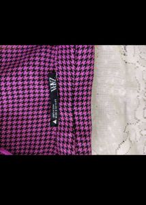 Zara Purple Gingham Tie-Front Crop Top