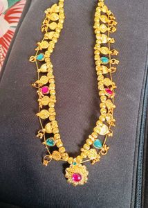 Elegant Gold Necklace with Ruby and Emerald
