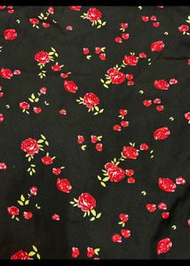 Korean black red rose Floral Print Midi slit Dress