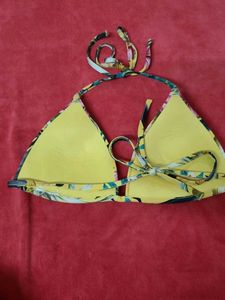 Yellow Floral Triangle Bikini Top