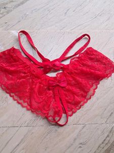 Red Smocked Bikini Set with Lace Detail
