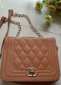 Tan Quilted Crossbody Bag