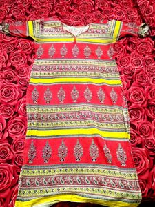 Red & Yellow Printed Kurti