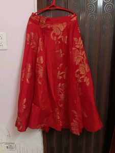 L size Red Ethnic lehanga with Gold Floral Print