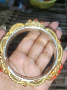 Golden Bangle with Red Stones