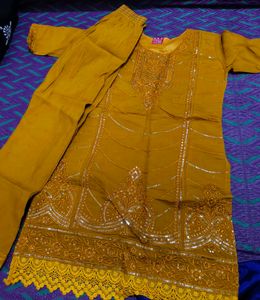 Embellished Mustard Kurta Set
