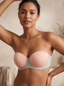 Comfortable Strapless Pink & Grey Bra