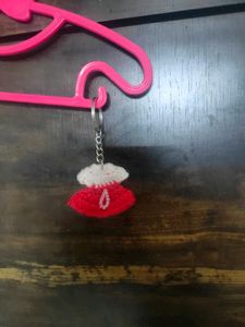Cute Red & White Crochet Keychain
