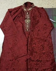 Exquisite Beaded Maroon Kurtha and pant set