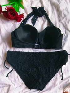 Stylish Black Bikini Set with Polka Dots