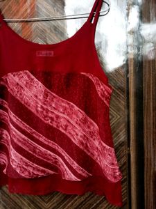 Maroon Velvet Striped Camisole Top
