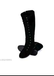 Black Lace-Up Knee-High Boots
