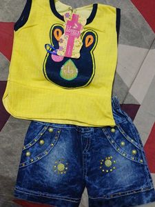 Cute Yellow Top & Denim Shorts Set