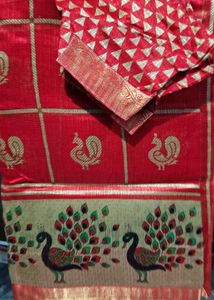 Elegant Red Peacock Saree