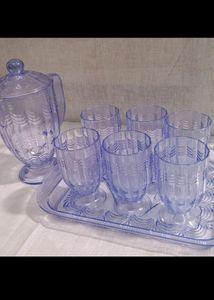 Party Set Of 5 Crystal Glass, Jug And Serving Tray