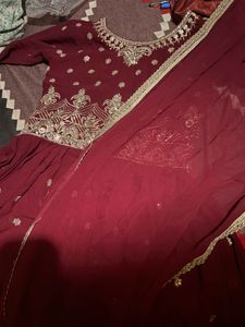Red Embroidered sharara Set