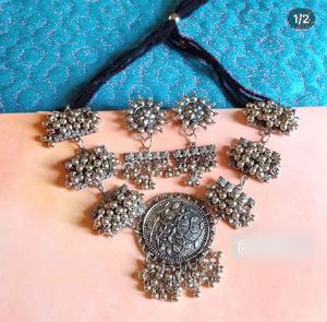 Oxidised Silver Choker Necklace Set