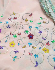 Peach Embroidered dress material