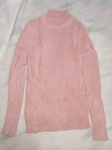 Baby Pink Ribbed High-Neck Sweater 💖