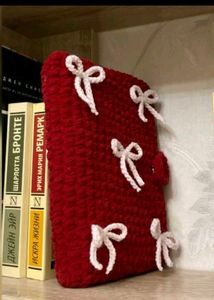 Handmade Red Crochet Book Cover with Bows